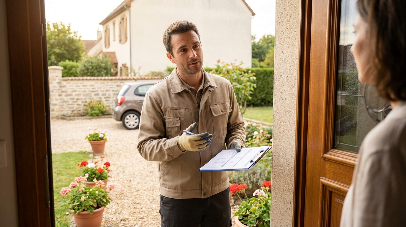 Technicien dératiseur en intervention dans un pavillon avec jardin à Saint-Genis-Laval (69230)